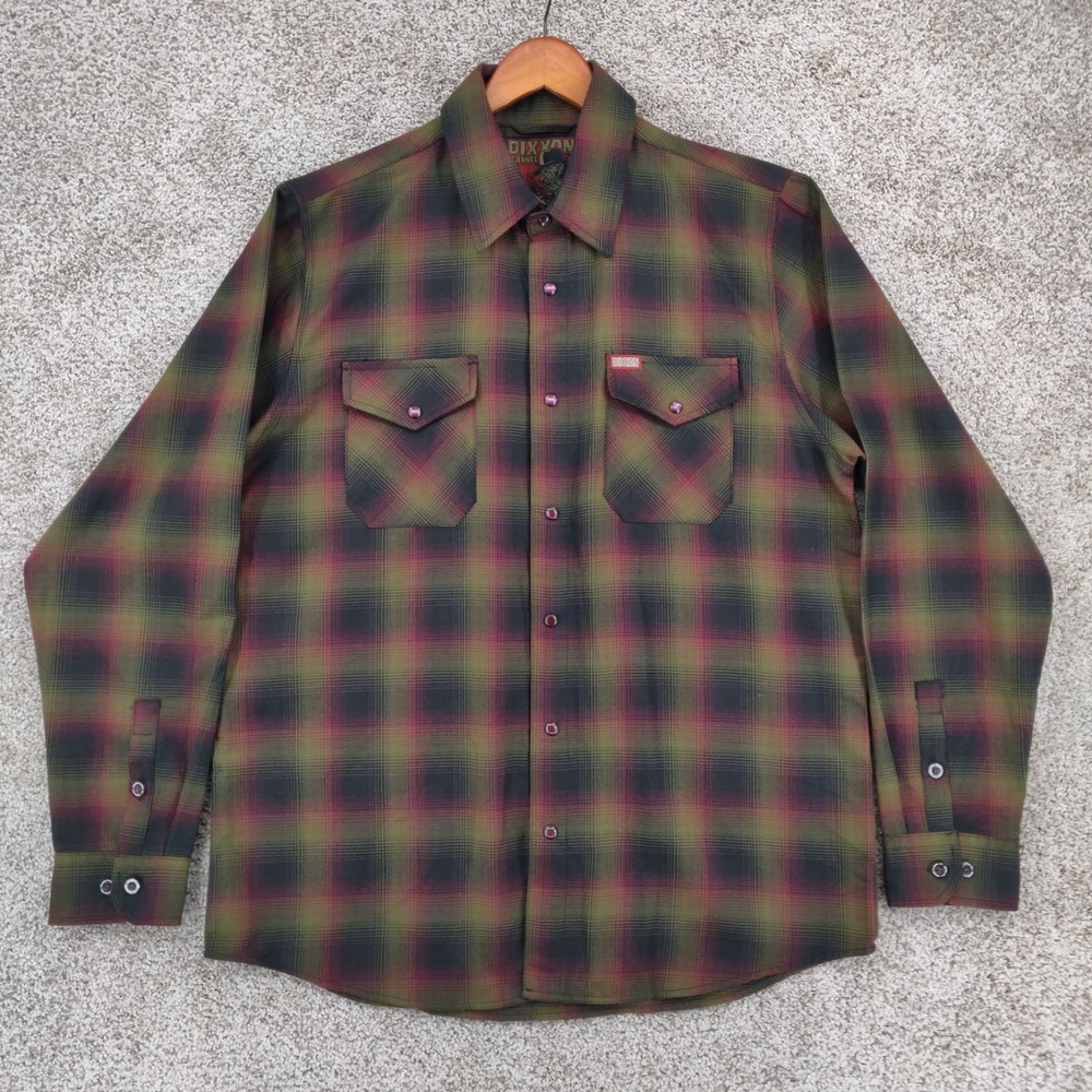 Dixxon The Freddy Flannel Shirt Mens Large Plaid Long Sleeve Pearl Snap